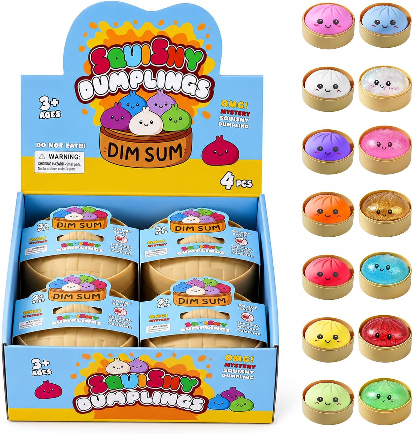 4PCS Dumpling Squeeze Toys, Squishy Mystery Box, Relief for Desk Decor | Random 4 of 14 Colors, Cute Squishy Toys, Sensory Fidget Toys for Anxiety Relief, Party Favors, Birthday Gifts & Desk Toys