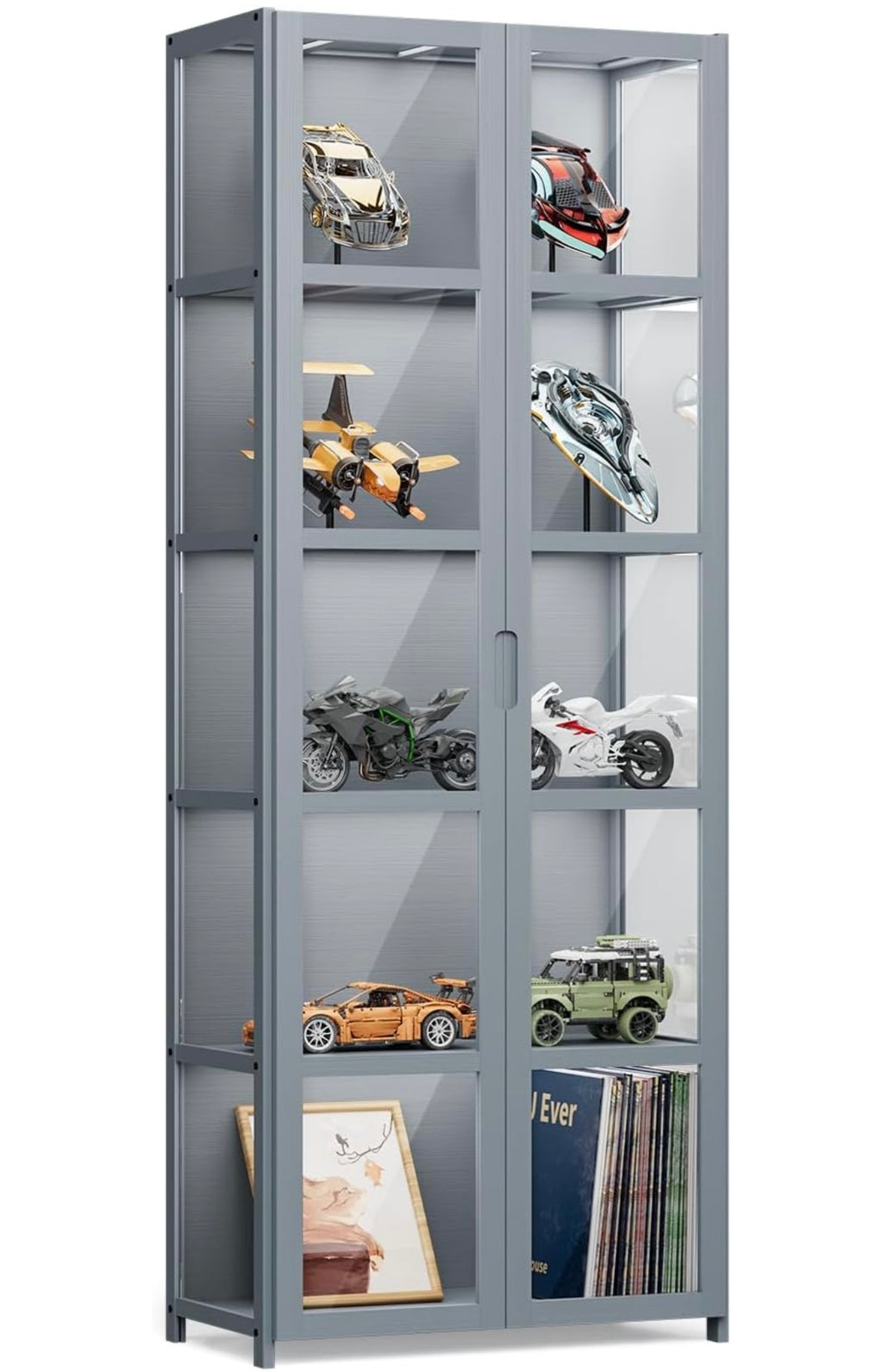 64" 5 Tier Curio Display Cabinet with Acrylic Doors, Gray
Large Capacity Storage, Collectibles Toy Showcase, For Living Room