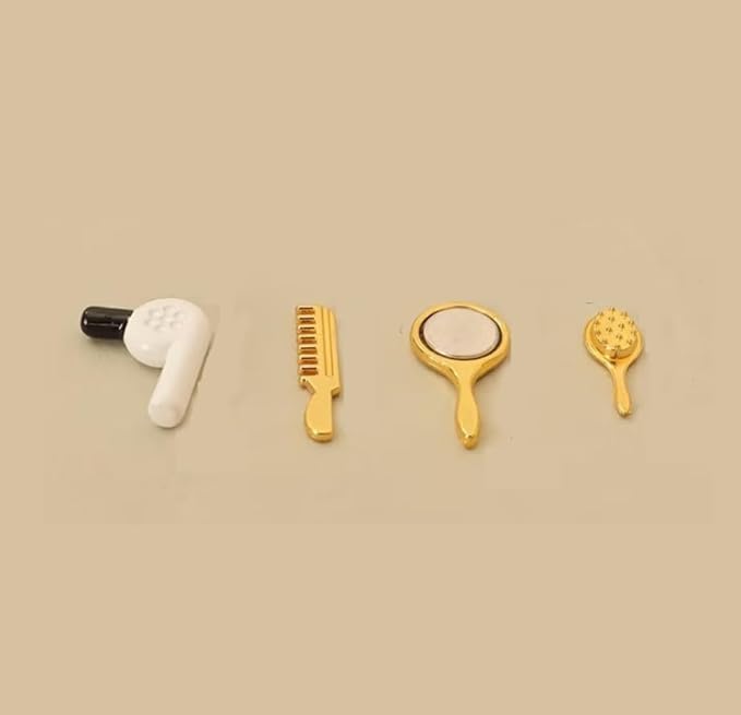 4Pcs Miniature Comb Hair Dryer Mirror Makeup Set /12 Dollhouse Decorations Hair Dryer Dollhouse Mirror Miniature Bathroom Accessory Furniture, Decorations
