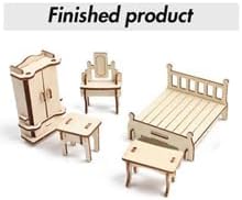Dollhouse Furniture - Laser Cut Wooden 3D Puzzle Miniature Doll House Kit House Furniture Set - 34 Pieces