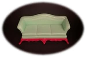 Sofa, Vintage Renwal Jolly Twins Dollhouse Furniture, 1:16-3/4 Inch Scale, Green Hard Plastic