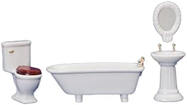 Dollhouse Miniature 1:12 Scale 4 Pc White Artdeco Bath Set #D6405