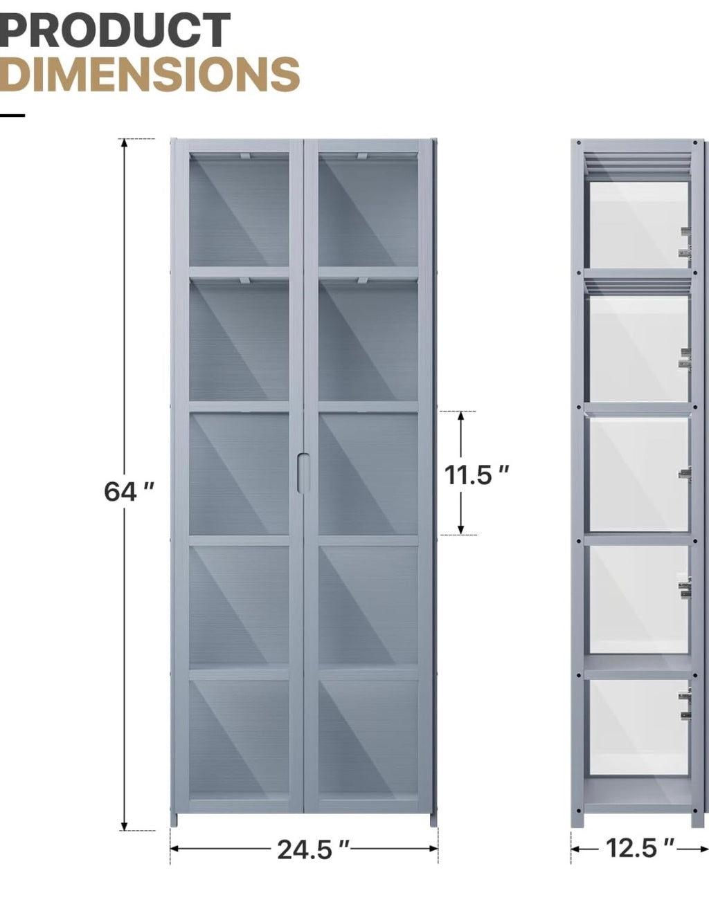 64" 5 Tier Curio Display Cabinet with Acrylic Doors, Gray
Large Capacity Storage, Collectibles Toy Showcase, For Living Room
