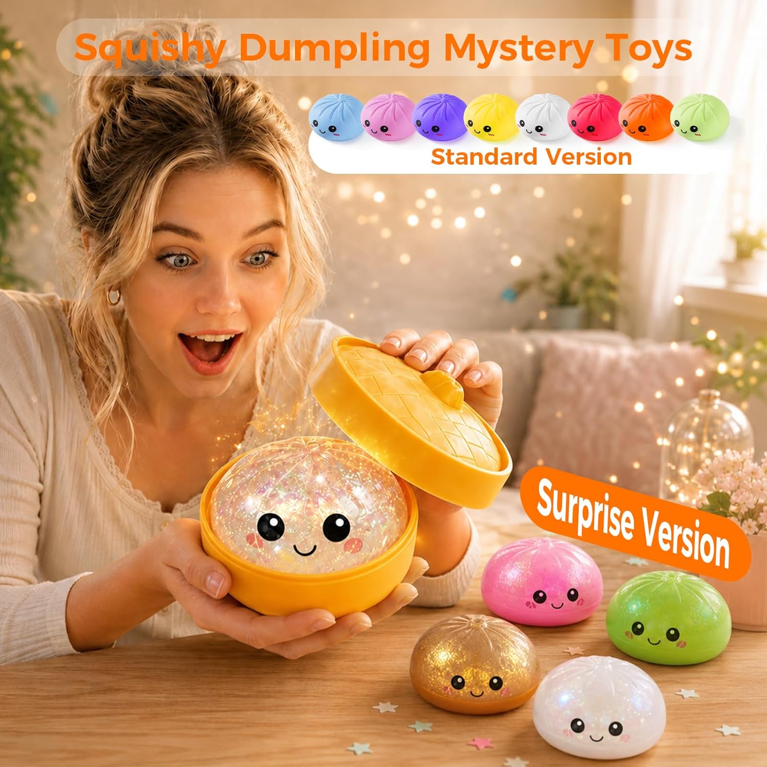 4PCS Dumpling Squeeze Toys, Squishy Mystery Box, Relief for Desk Decor | Random 4 of 14 Colors, Cute Squishy Toys, Sensory Fidget Toys for Anxiety Relief, Party Favors, Birthday Gifts & Desk Toys