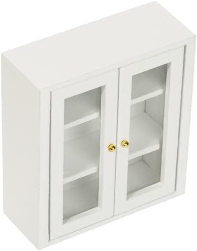 Dollhouse Wall Cabinet Wooden Miniature Cupboard 1:12 Scale Kitchen Furniture Dollhouse Hanging Cabinet Display Shelf Household Accessories Decor for Bathroom Living Room (White)
