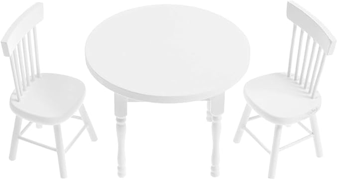 Vaguelly 1 Set Dollhouse Dining Table and 2 Chairs,1/12 Scale Miniature Table Chair Set,Wooden Dollhouse Kitchen Furnitures Miniature Chairs and