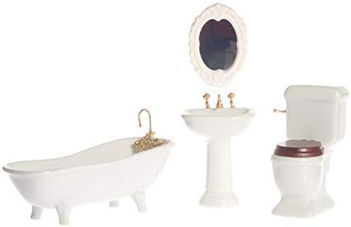 Dollhouse Miniature 1:12 Scale 4 Pc White Porcelain Bath Set #T5226