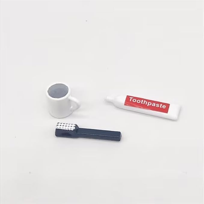 1/12 Miniature Toothpaste,Toothbrush,Cup 3-Piece Set Model Dollhouse Bathroom Accessories Toilet toiletries Model