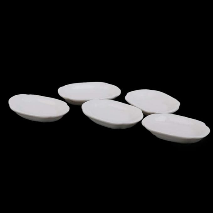 Dolls House Accessories, Dollhouse Dishes Miniature White Ceramic Plates Food Container Bowl Set 3.3×2.4cm 5PCS