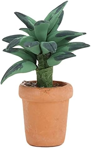 1/12 Scale Dollhouse Plants, Miniature Green Leaves Potted Decor for Dollhouse Living Room Bedroom, Resin Houseplant Accessories for Doll Lovers