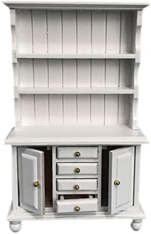 1:12 Scale Miniature Cupboard Bookshelf Classic Wooden Mini Storage Hutch Kitchen Dollhouse Bookshelf Wood Cabinet 1:12 Furniture Display Showcase Decoration Sideboard Accessories (White)