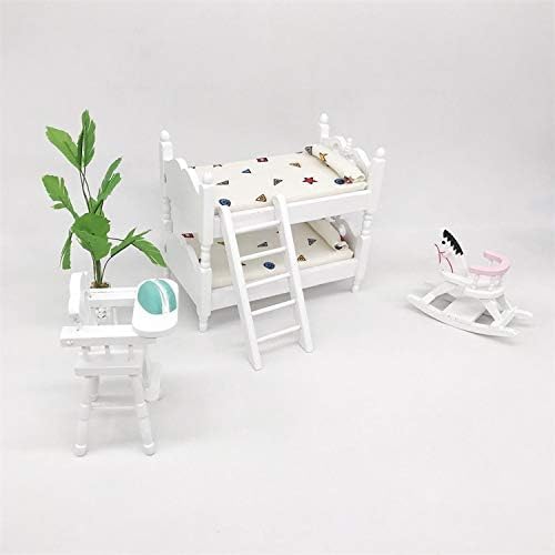 Loft Bed, 1:12 Wooden Dollhouse Miniature Furniture Decor Bunk Bed with Ladder, Bedroom Set Play Toy