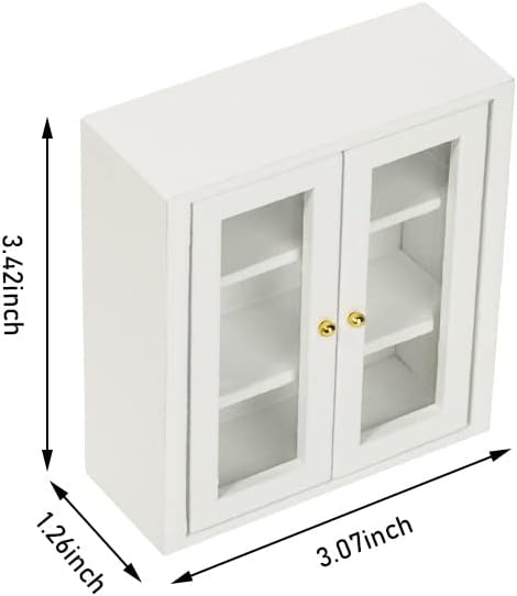 Dollhouse Wall Cabinet Wooden Miniature Cupboard 1:12 Scale Kitchen Furniture Dollhouse Hanging Cabinet Display Shelf Household Accessories Decor for Bathroom Living Room (White)