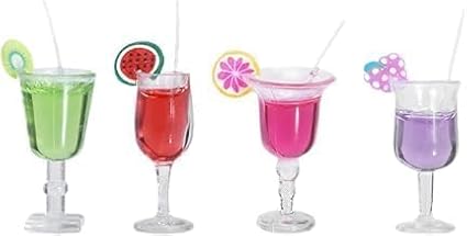 4Pcs Miniature Dollhouse Beverage Set, 1:12 Scale Mini Miniature BottlesResin Wine and Juice Bottles with Cocktail Cups, Mini Food Mini House Drink Accessories Dollhouse Decoration Kitchen Decor