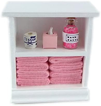 Dolls House Miniature Furniture Small Shelf Unit & Pink Bathroom Accessories