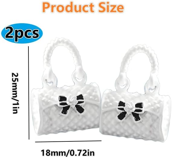 2 Pack Mini Fashion Girl Handbags with Bow – 1:12 Scale White Miniature Metal Satchels, Tiny Dollhouse Accessories for Micro Scene Decoration, DIY Display, Collectible Ornaments & Creative Home Décor