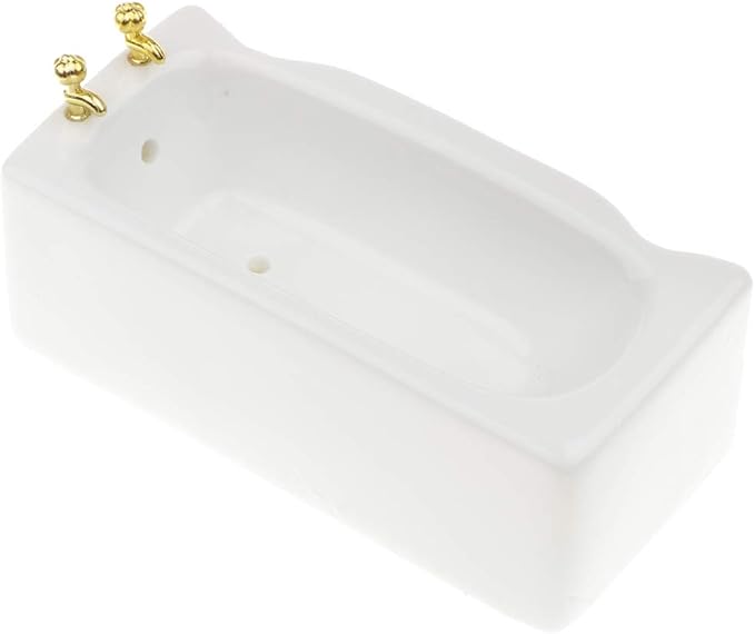 B Baosity 1/12 Ceramic White Square Bathroom Bathtub,Dollhouse Mini Bath Tub,Dollhouse Miniature Furniture Toys for Home Decor Accessory