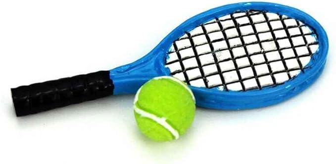 1 Set Blue and Green 1/12 Miniature Tennis Racket Racquet Dollhouse Accessories,Mini Tennis Racket for Dollhouse Décor