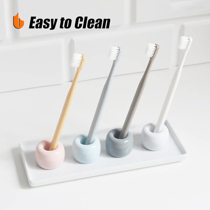 Urbanstrive Sleek Mini Ceramics Toothbrush Holder Stand for Bathroom Vanity Countertops, Bright Green, 2 Pack