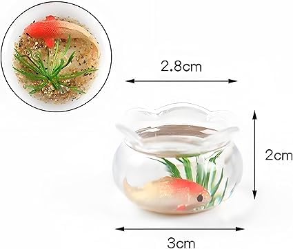 2Pcs Random Miniature Goldfish Bowls – 1:12 Scale Dollhouse Fish Tank Accessories,Realistic Resin Round Aquarium with Goldfish & Grass, Fairy Garden Ornaments, DIY Desktop Craft & Cupcake Topper Decor