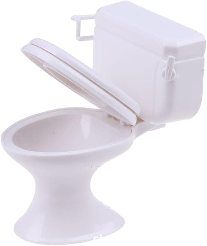 Almencla White Dollhouse Furniture Model Bathroom Toilet Miniature Toy for Doll
