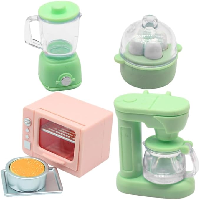 Wakauto Mini Kitchen Model Set - Realistic Dollhouse Kitchen Accessories Including Oven Coffee Machine Juicer & Egg Cooker - Compact Design for Creative Play
