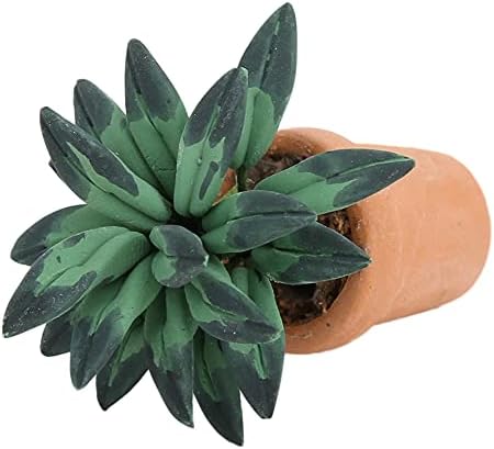 1/12 Scale Dollhouse Plants, Miniature Green Leaves Potted Decor for Dollhouse Living Room Bedroom, Resin Houseplant Accessories for Doll Lovers