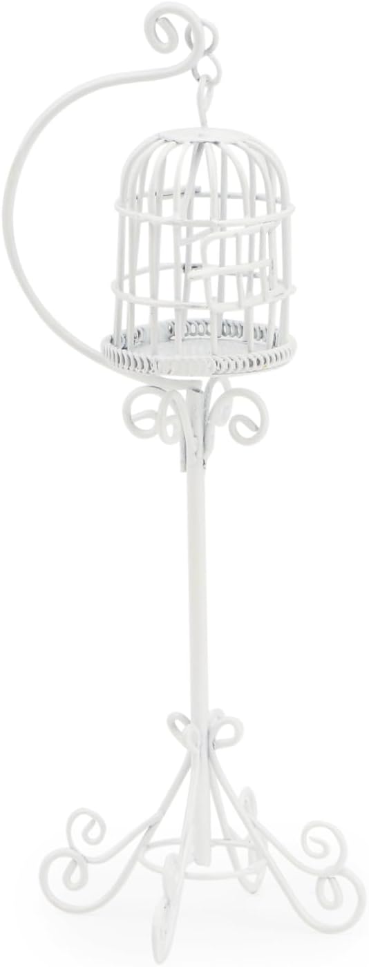 Dollhouse Birdcage 1:12 Scale Accessories Miniature Bird Cage Floor Stand Openable Cage Alloy Birdcage Model Mini House Decoration Ornament (White)