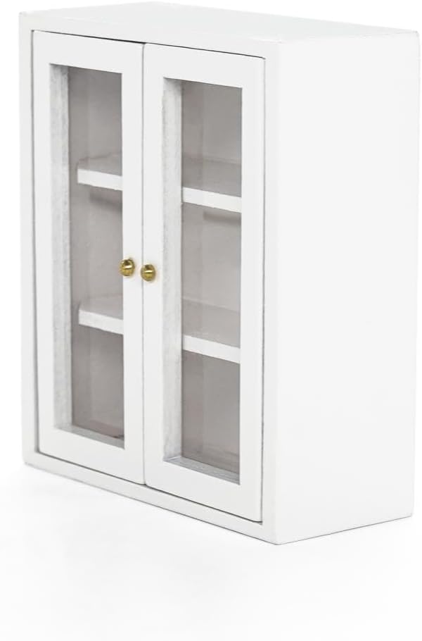 Odoria Dollhouse Wall Cabinet Miniature: 1/12 Scale Storage Upper Cupboard for Modern Kitchen Pantry - Mini Display Shelf Bathroom Wood Furniture Bookcase White