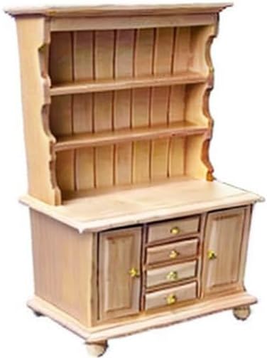 1:12 Scale Miniature Cupboard Bookshelf Classic Wooden Mini Storage Hutch Kitchen Dollhouse Bookshelf Wood Cabinet 1:12 Furniture Display Showcase Decoration Sideboard Accessories (Wood Color)