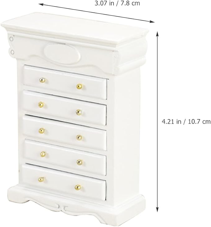 LOGOFUN Dollhouse Furniture Miniature Cabinet Bedside Cabinet Model Vintage Mini House Decoration (White)