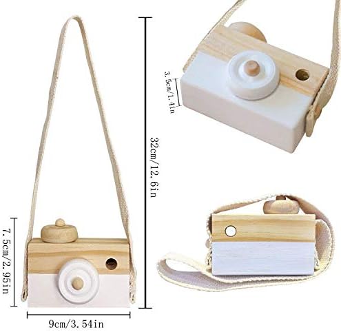 Baby Toy Wooden Mini Camera Toy, Baby Kids Cute Mini Sharpe Toy, Neck Hanging Photographed Props for Baby Toddlers Children Kids' Room Hanging Decor Gift (White)