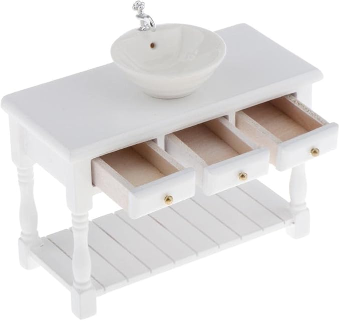 Baosity 1/12 Scale Basin Sink,Mini House Bathroom Furniture Sink,Wash Basin Cabinet for Doll House Furniture Model Bathroom Kitchen Decoration Accessories