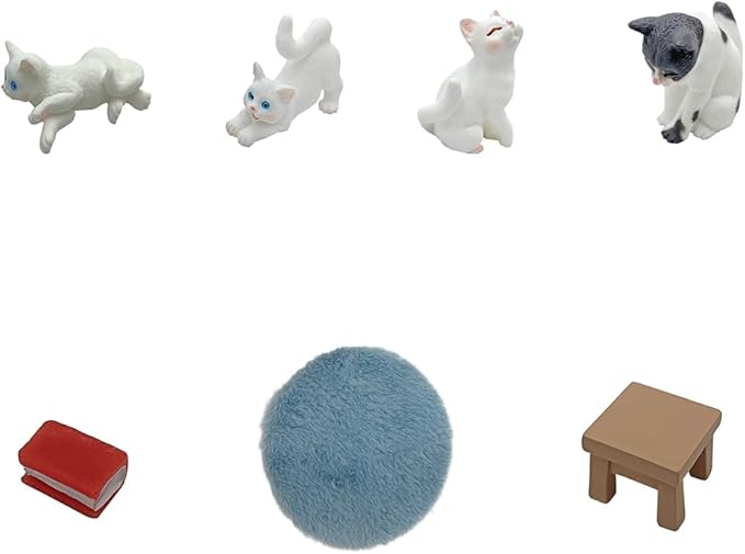 josaner-zz Dollhouse Cats w/ 1/12 Scale Accessories Mini Furniture Model Wooden Miniature (Multicolor-Simple)