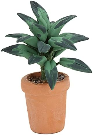 1/12 Scale Dollhouse Plants, Miniature Green Leaves Potted Decor for Dollhouse Living Room Bedroom, Resin Houseplant Accessories for Doll Lovers