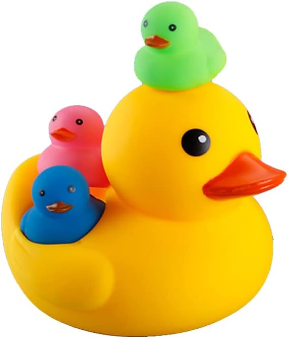 Bath Duck Toys 4 Pcs Colorful Rubber Duck Family Squeak Ducks Baby Shower Toy for Toddlers Boys Girls (Colorful Duck Family)