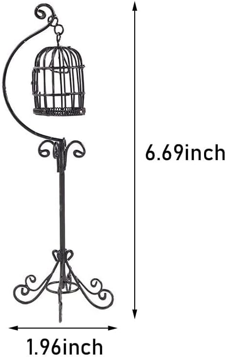 Dollhouse Birdcage 1:12 Scale Accessories Miniature Bird Cage Floor Stand Openable Cage Alloy Birdcage Model Mini House Decoration Ornament (Black)