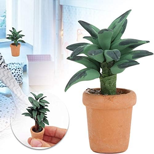 1/12 Scale Dollhouse Plants, Miniature Green Leaves Potted Decor for Dollhouse Living Room Bedroom, Resin Houseplant Accessories for Doll Lovers
