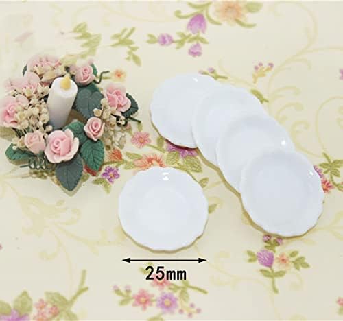 Dollhouse Decoration Accessories, 1:12 Dollhouse Miniature Scene Model Tea Cup Set Cake Mini Doll Plates Knife Fork Spoon