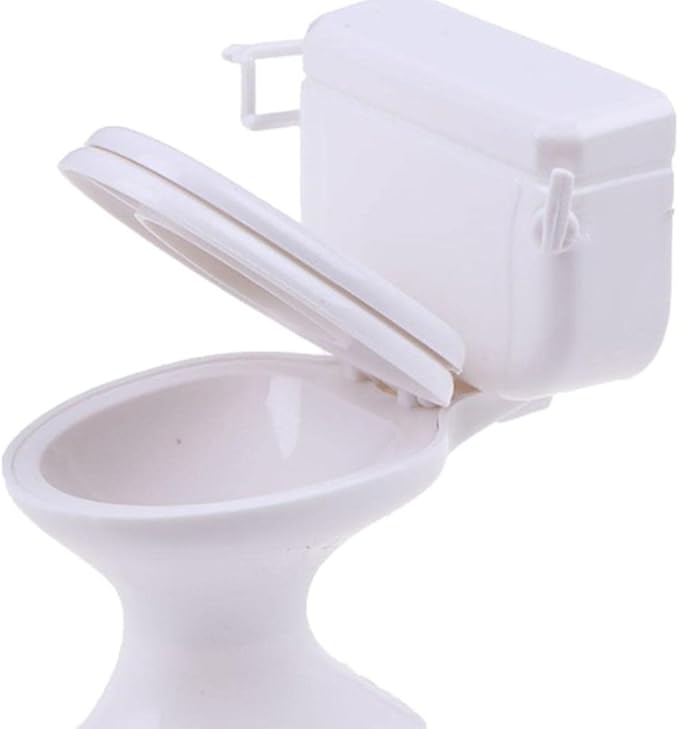 Almencla White Dollhouse Furniture Model Bathroom Toilet Miniature Toy for Doll