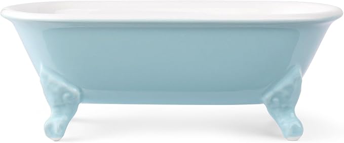 NEWHENGS 6.5" Ceramic Mini Decorative Clawfoot Bathtub Bar Soap Dish, Kitchen Sponge Holder and Shower Tray for Bathroom, 1 Pack(Baby Blue)