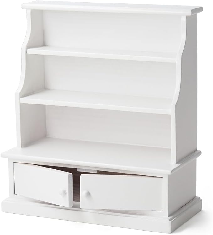 Odoria Dollhouse Bookcase Shelf Miniature: 1/12 Scale Bookshelf Storage for Living Room Antique Retro - Mini Library Wall Display Cabinet - Tiny Wood Furniture Vintage White