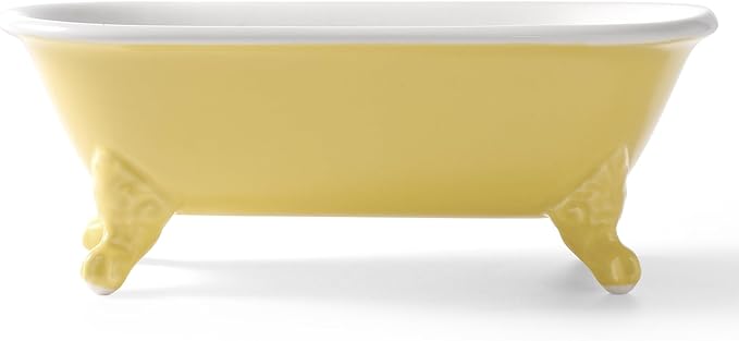 NEWHENGS 6.5" Ceramic Mini Decorative Clawfoot Bathtub Bar Soap Dish, Kitchen Sponge Holder and Shower Tray for Bathroom, 1 Pack(Yellow)