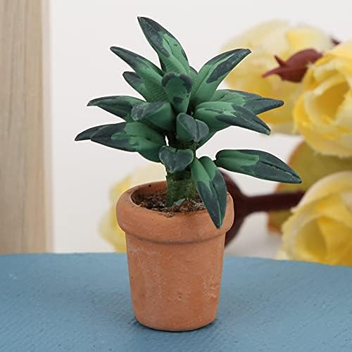 1/12 Scale Dollhouse Plants, Miniature Green Leaves Potted Decor for Dollhouse Living Room Bedroom, Resin Houseplant Accessories for Doll Lovers