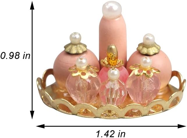 Gxsterd Dollhouse Makeup Vanity with Mirror & Perfume Tray 1/12 Miniature Dressing Table for Dollhouse Bedroom Furniture Decoration