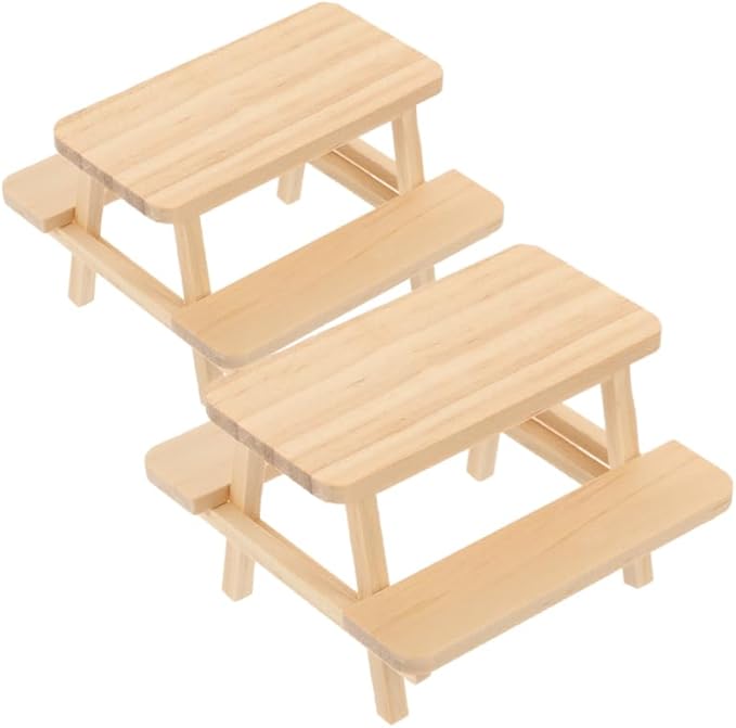 Besportble Mini Wooden Picnic Table and Chair Set 3.23In Dollhouse Furniture Miniature Table and Tiny Chairs Decorative Model for Dollhouse Accessories and Scene Layout