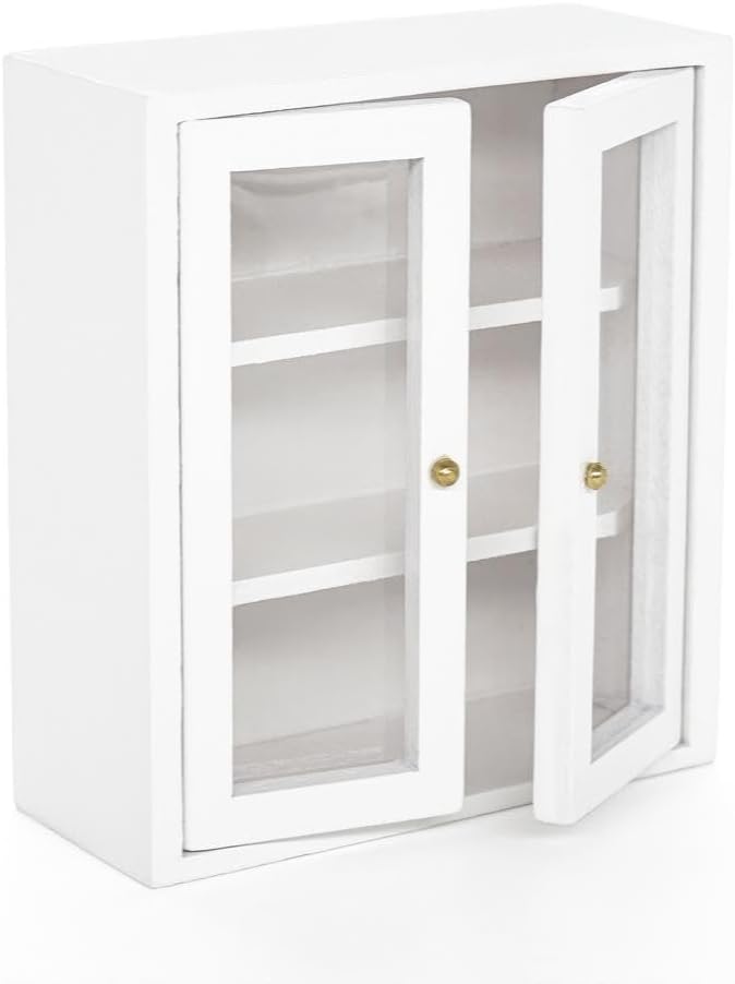 Odoria Dollhouse Wall Cabinet Miniature: 1/12 Scale Storage Upper Cupboard for Modern Kitchen Pantry - Mini Display Shelf Bathroom Wood Furniture Bookcase White