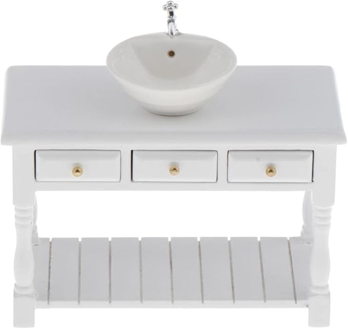 Baosity 1/12 Scale Basin Sink,Mini House Bathroom Furniture Sink,Wash Basin Cabinet for Doll House Furniture Model Bathroom Kitchen Decoration Accessories