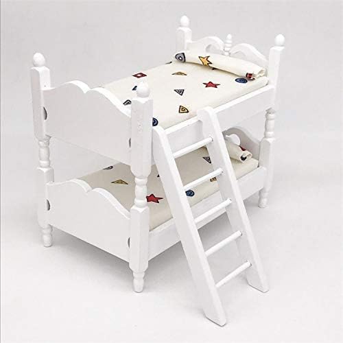 Loft Bed, 1:12 Wooden Dollhouse Miniature Furniture Decor Bunk Bed with Ladder, Bedroom Set Play Toy