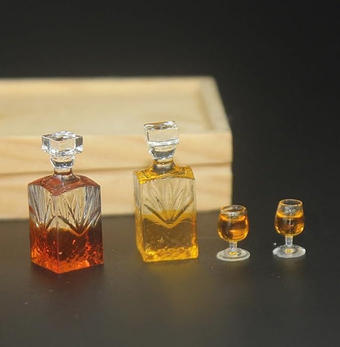 A Set of Exquisite Mini Whiskey Wine Bottle Bar Model,1:12 Scale Dollhouse Miniature Accessories,Verisimilitude Mini Whiskey Wine Decoration Convenient and Nice,Décor Dollhouse Accessories（No Tray）